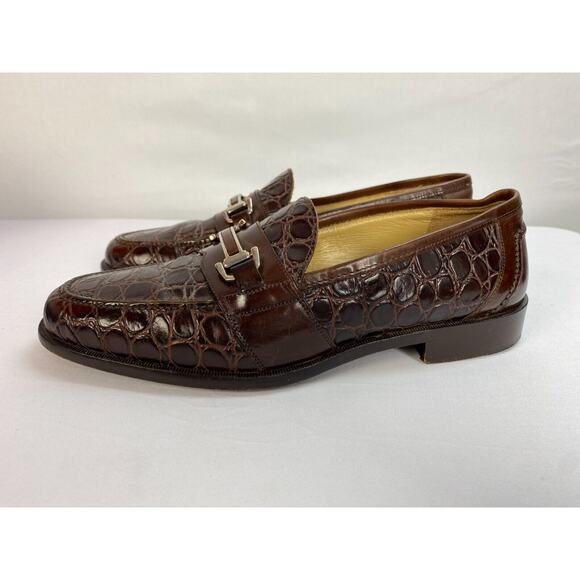 Johnston & Murphy Men’s Brown Crocodile Horsebit Loafers Size 8M - Picture 4 of 11